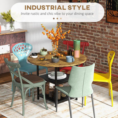 HOMCOM Round Kitchen Table for 4-6 People, 39.4 Inch Industrial Dining Table with Storage Shelves, Rustic Brown