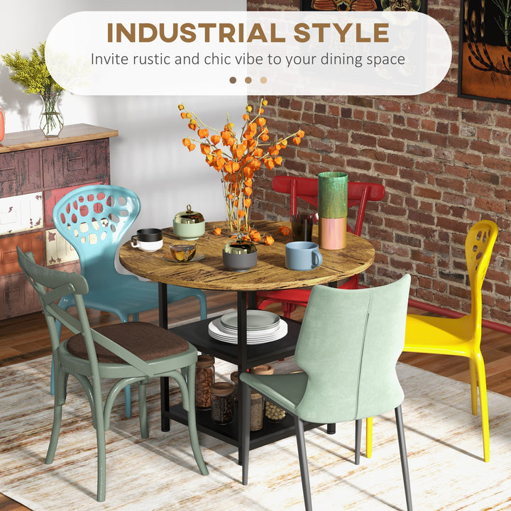 HOMCOM Round Kitchen Table for 4-6 People, 39.4 Inch Industrial Dining Table with Storage Shelves, Rustic Brown