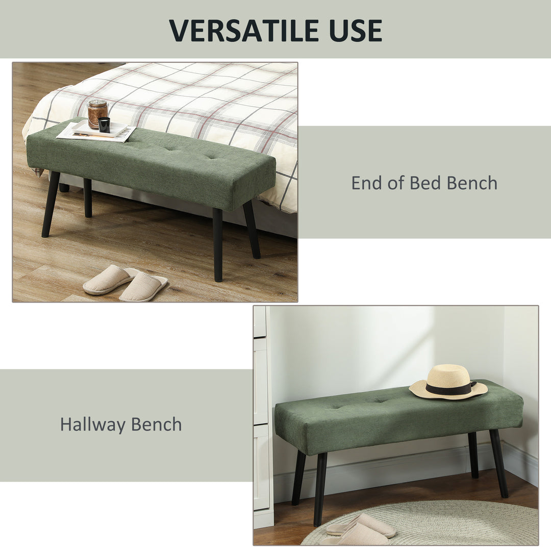 HOMCOM 39" Upholstered Ottoman Bench, Corduroy Entryway Bedroom Bench with Padded Seat and Steel Legs for Bedroom, Green