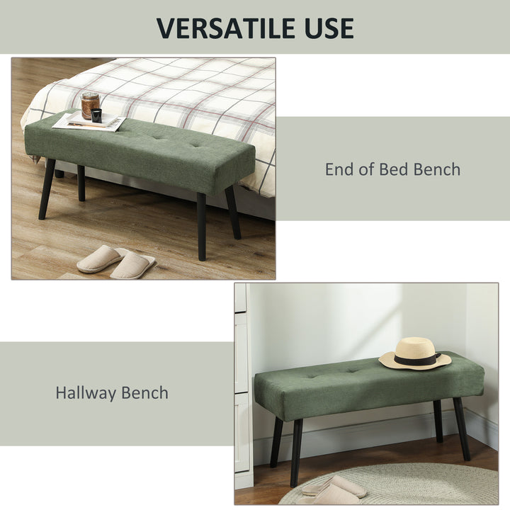 HOMCOM 39" Upholstered Ottoman Bench, Corduroy Entryway Bedroom Bench with Padded Seat and Steel Legs for Bedroom, Green