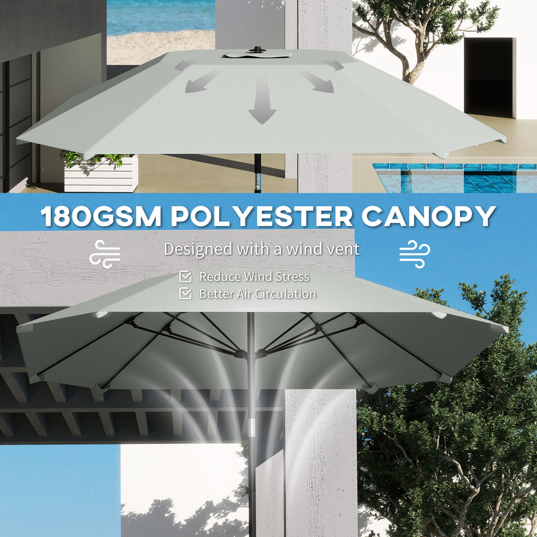 Outsunny 7.6FT Aluminum Patio Umbrella Parasol 8 Ribs Outdoor Market Umbrella with Crank, Push Button Tilt for Deck, Backyard and Lawn, Sky Blue