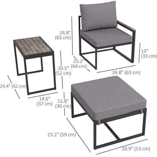 Outsunny 5 Pieces Outdoor Patio Furniture Set with Ottomans, Cushions, Small Patio Sofa Set for Garden, Backyard, Poolside, Grey