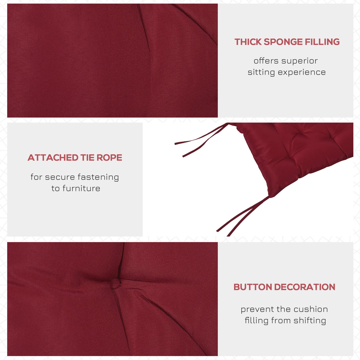 Outsunny Porch Swing Cushion Garden Bench Cushion with Backrest, Non-Slip 2-Seater Thick Pad, Swing Chair Mat Replacement for Indoor and Outdoor, 39.4" x 38.6", Wine Red