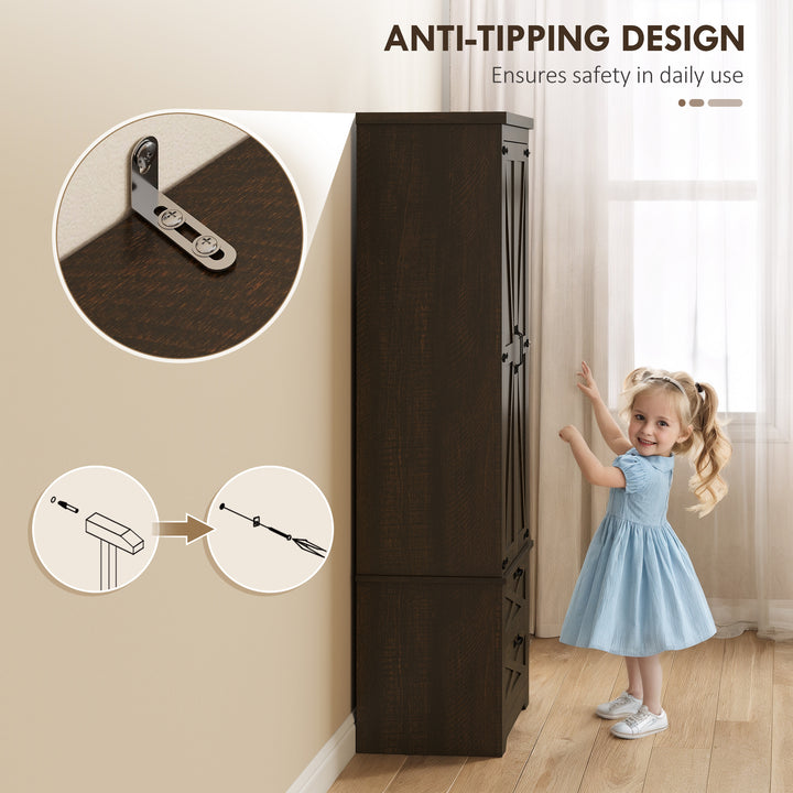 HOMCOM Farmhouse Kitchen Pantry Storage Cabinet, 64" Freestanding Kitchen Pantry Cabinet with Drawers, Distressed White