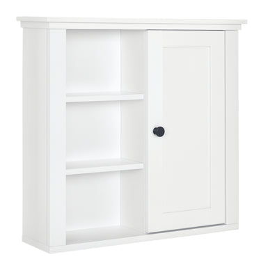 HOMCOM Bathroom Wall Cabinet, Wall Mounted Medicine Cabinet with 3 Open Shelves and Storage Cupboard for Laundry Room, White