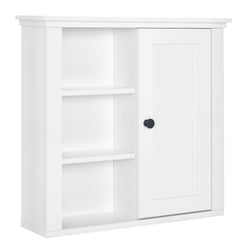 HOMCOM Bathroom Wall Cabinet, Wall Mounted Medicine Cabinet with 3 Open Shelves and Storage Cupboard for Laundry Room, White