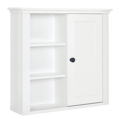 HOMCOM Bathroom Wall Cabinet, Wall Mounted Medicine Cabinet with 3 Open Shelves and Storage Cupboard for Laundry Room, White