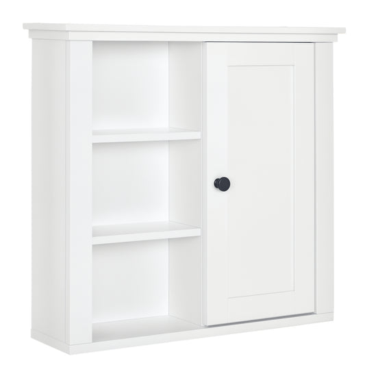 HOMCOM Bathroom Wall Cabinet, Wall Mounted Medicine Cabinet with 3 Open Shelves and Storage Cupboard for Laundry Room, White