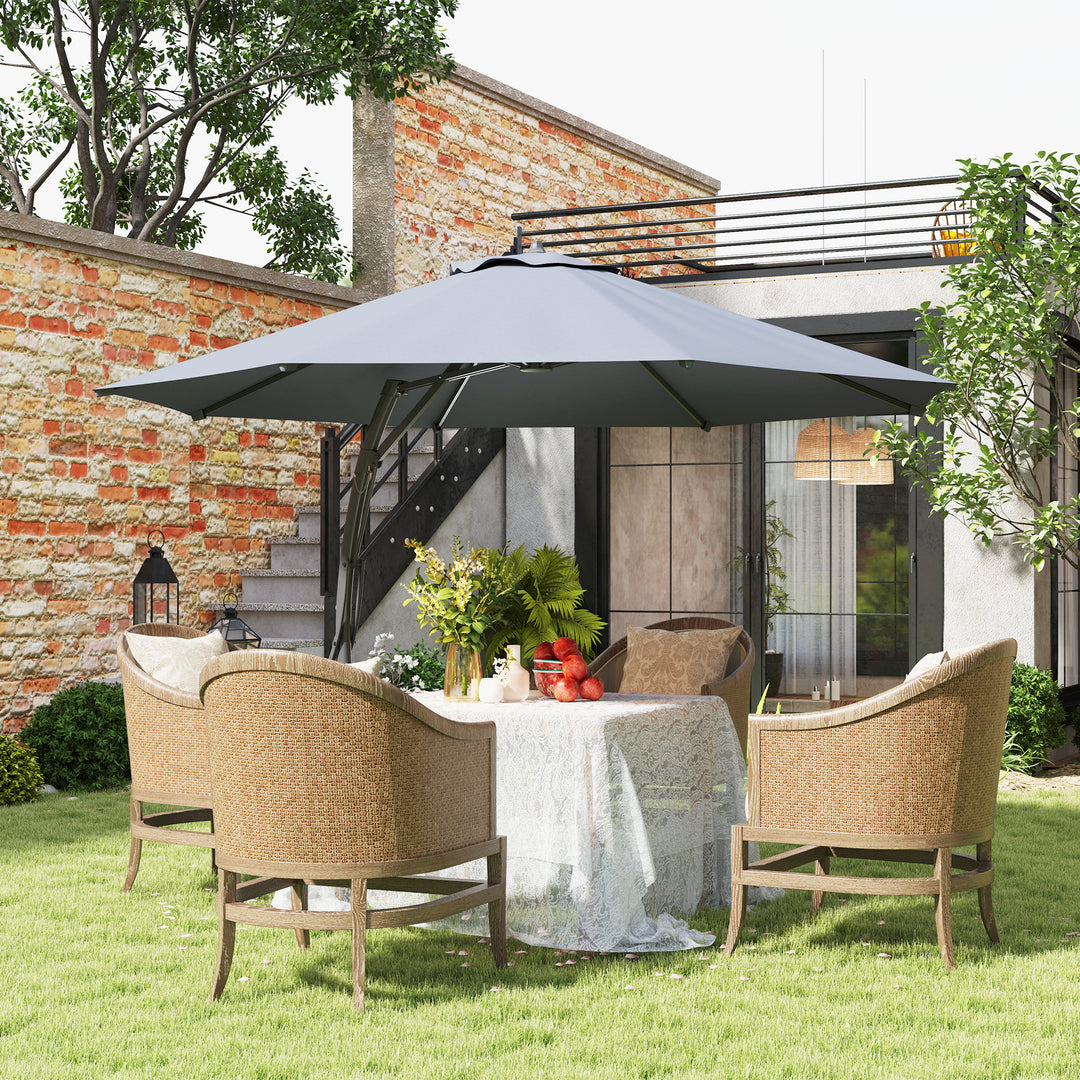 Outsunny 11FT Patio Umbrella, Cantilever Umbrella with 8 Ribs, 360° Rotation, Easy Adjustment for Garden, Deck, UPF 50+, Grey