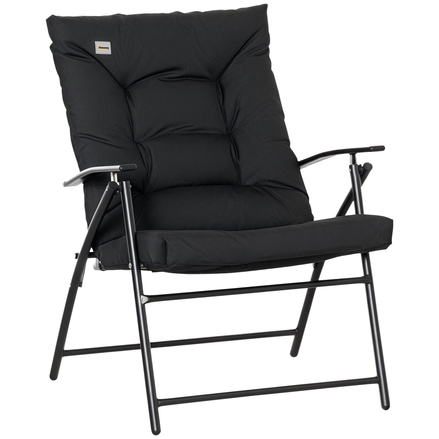 Outsunny Foldable Lounge Chair, Fabric Upholstered Recliner, Outdoor Lounger with Armrest, Metal Frame for Backyard, Blue