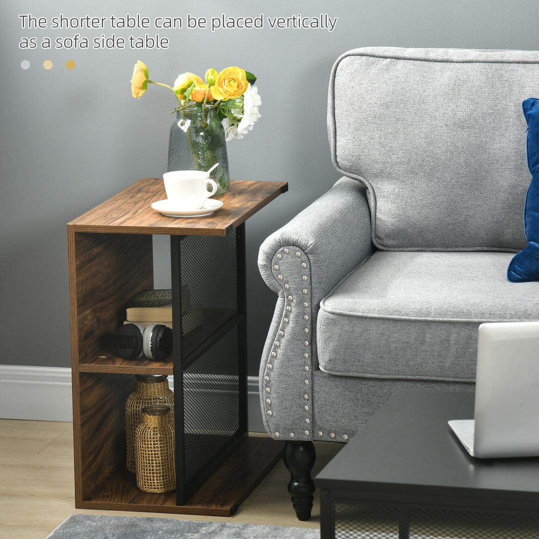 HOMCOM Coffee Table Set of 2, Industrial Nesting Tables, Square Coffee Table and Narrow Sofa Side Table for Living Room