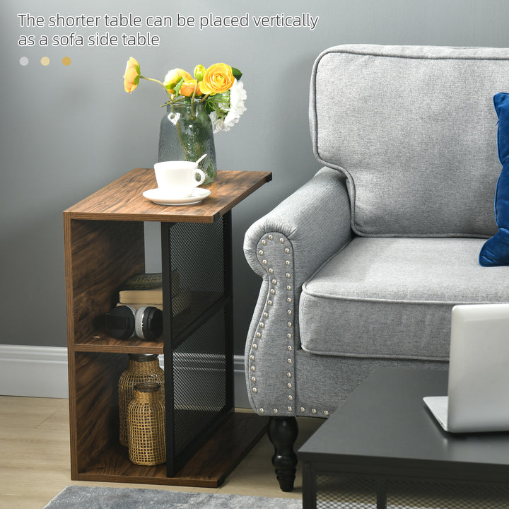 HOMCOM Coffee Table Set of 2, Industrial Nesting Tables, Square Coffee Table and Narrow Sofa Side Table for Living Room