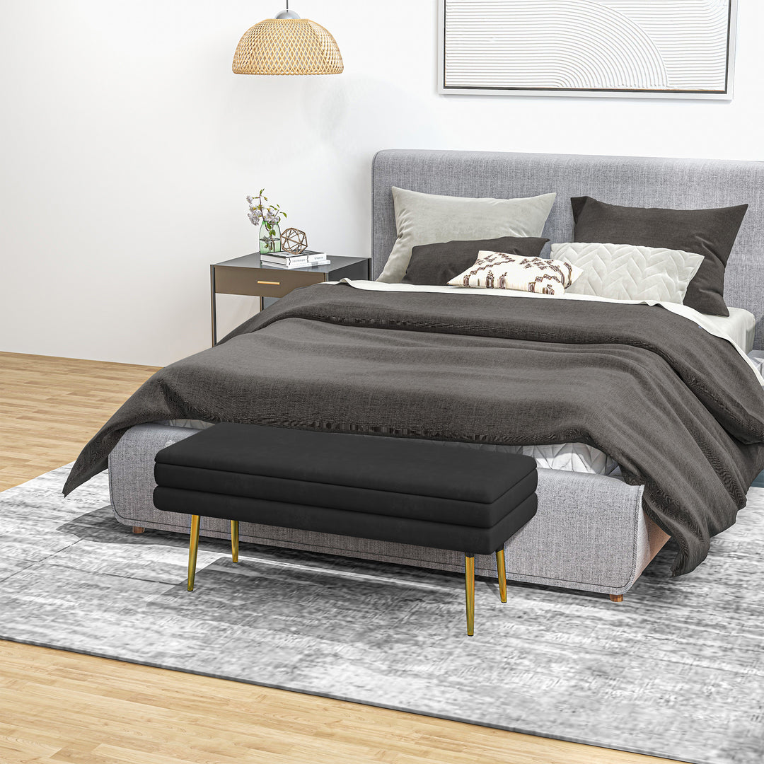 HOMCOM 39" Storage Ottoman, Velvet End of Bed Bench with Steel Legs, Foot Stool with Storage for Bedroom, Living Room, Pink