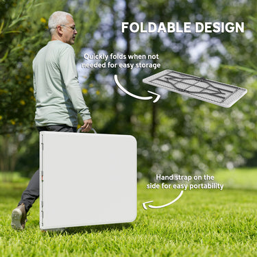 Outsunny 6ft Folding Table, Portable Plastic Camping Table with Carrying Handle, Outdoor Indoor Picnic Table for Party, BBQ