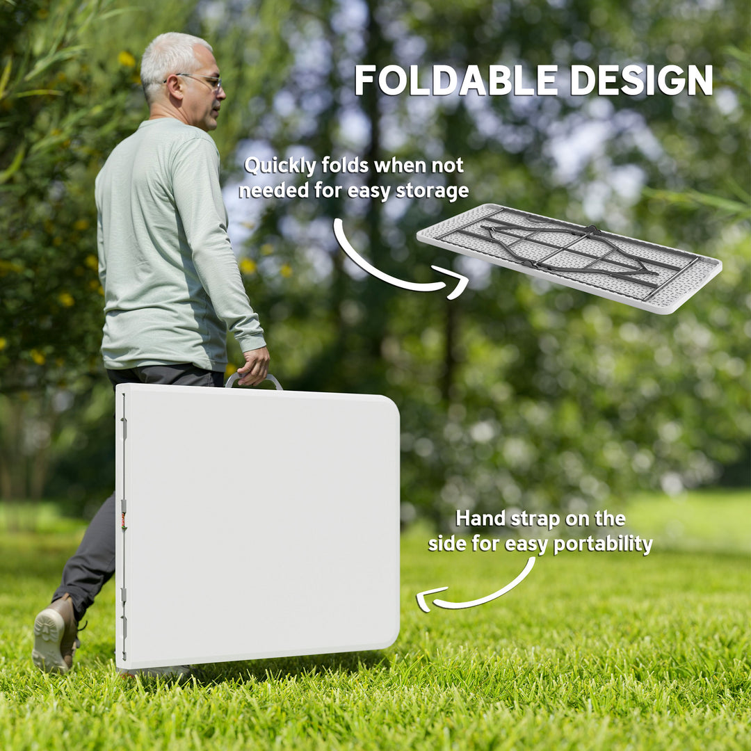 Outsunny 6ft Folding Table, Portable Plastic Camping Table with Carrying Handle, Outdoor Indoor Picnic Table for Party, BBQ