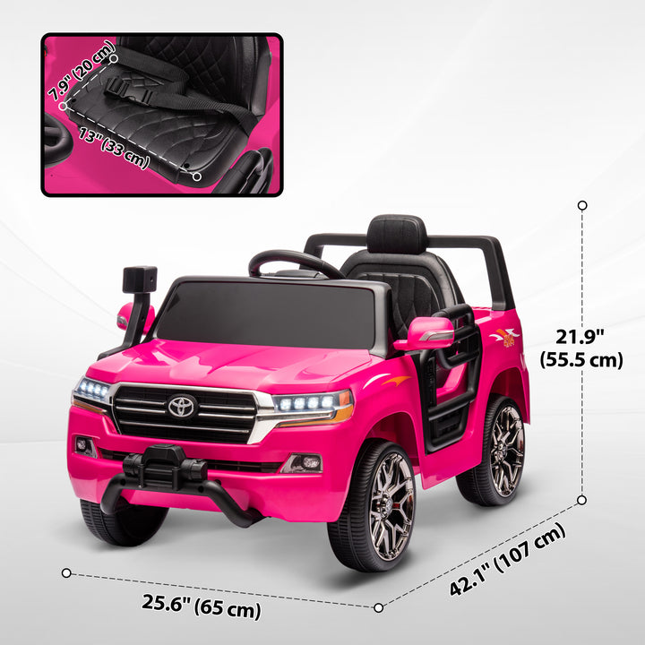 Qaba 12V Toyota LAND CRUISER Licensed Kids Car w Remote Control, Four Wheel Spring Suspension, Soft Start, LED Light, Pink