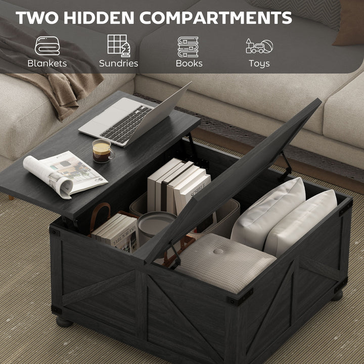 HOMCOM Coffee Table with Lift Top, 32" Farmhouse Center Table with Hidden Compartment for Living Room, Antique White