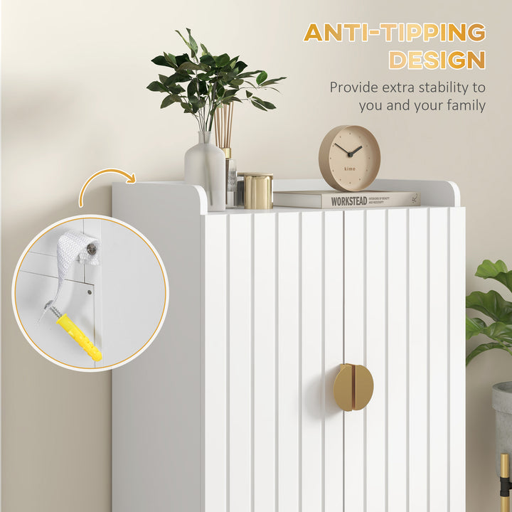 HOMCOM Entryway Shoe Storage Cabinet, Narrow Shoe Cabinet with Adjustable Shelves and Open Shelf for 15 Pairs of Shoes, Grey