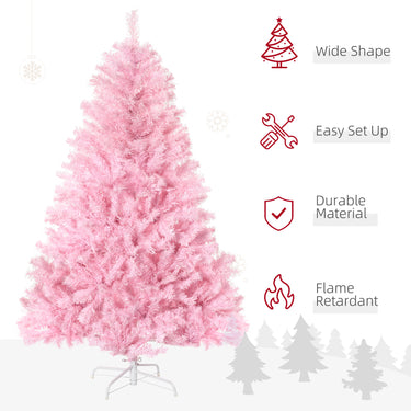 HOMCOM 5' Artificial Pink Christmas Tree with Auto Open, Steel Base, Wide Shape for Indoor Xmas Decoration
