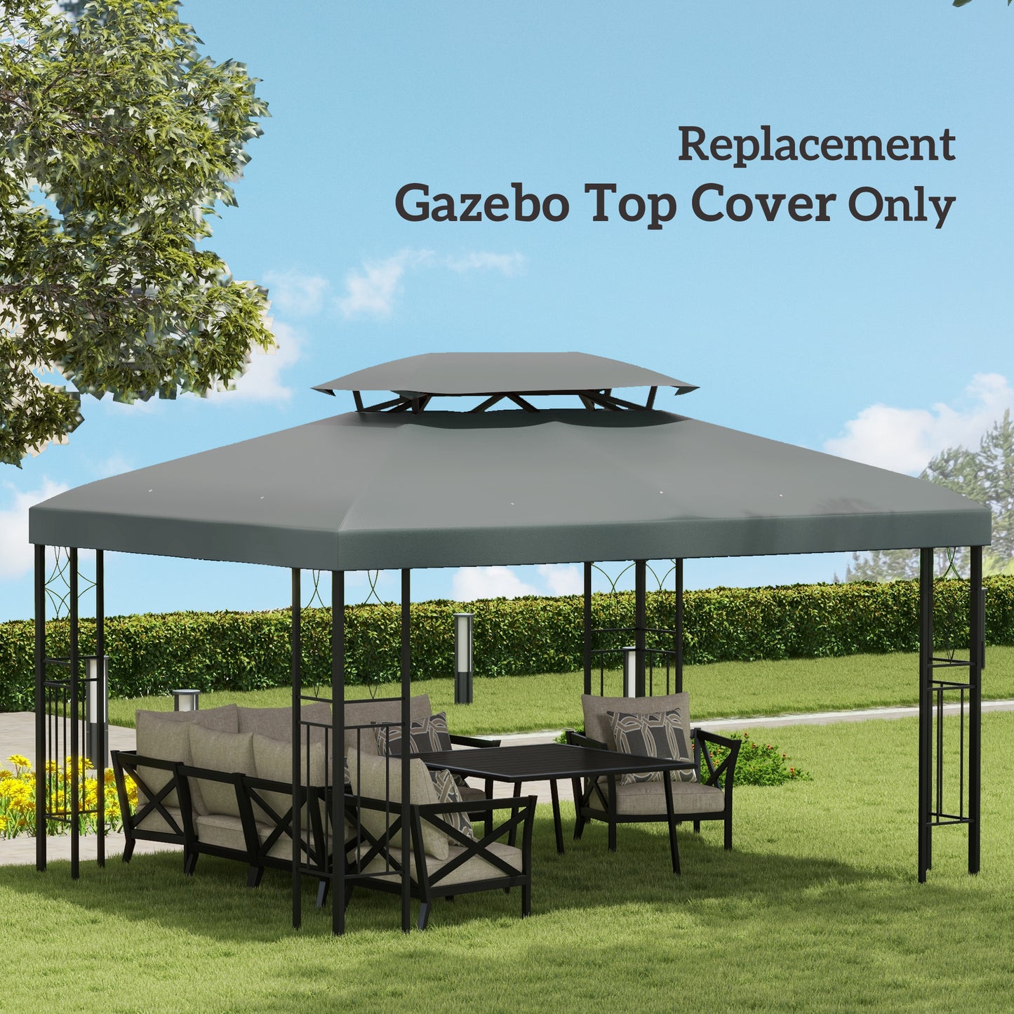 Outsunny 13' x 10' Gazebo Replacement Canopy, 2 Tier Top Roof Garden Pavilion UV Cover, Brown (TOP ONLY)