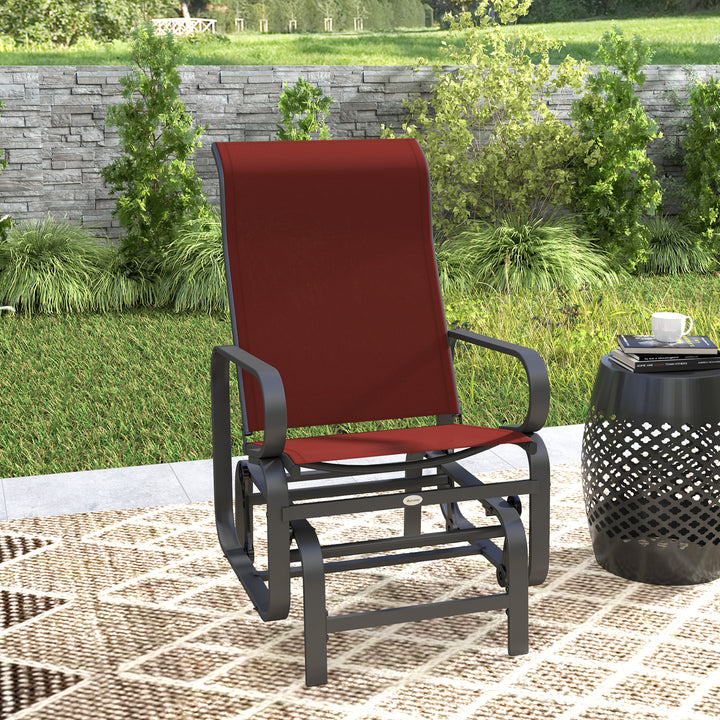 Outsunny Patio Glider with Breathable Mesh Fabric, Outdoor Glider Chair, Garden Rocking Gliding Seat for Patio, Yard, Porch, Brown/Flaxen