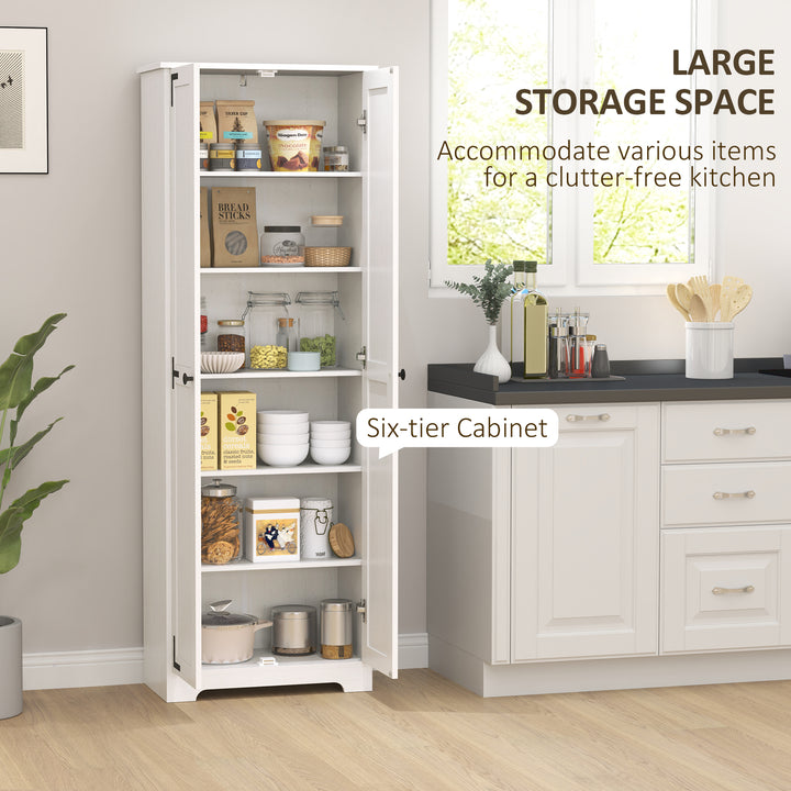 HOMCOM 67" Farmhouse Pantry Cabinet with 2 Doors, Tall Storage Cabinet with Adjustable Shelves, Distressed White