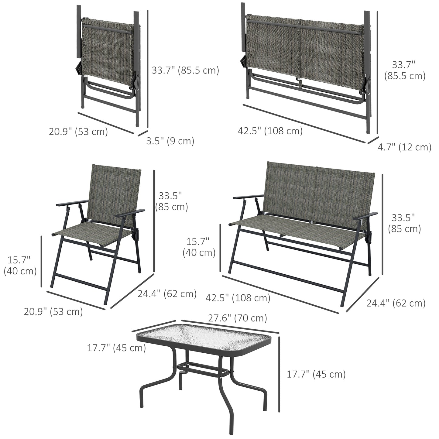 Outsunny OutdoorÂ 4 Pieces Patio Furniture Set,Â Garden Set with Two Foldable Armchairs, a Loveseat &Â GlassÂ TopÂ Table, Mixed Brown
