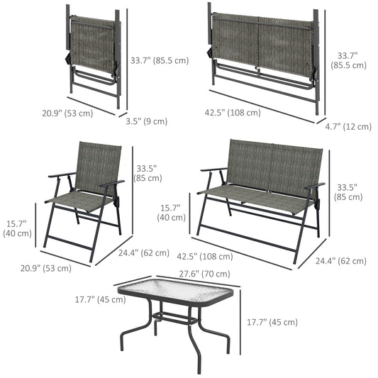 Outsunny OutdoorÂ 4 Pieces Patio Furniture Set,Â Garden Set with Two Foldable Armchairs, a Loveseat &Â GlassÂ TopÂ Table, Mixed Brown