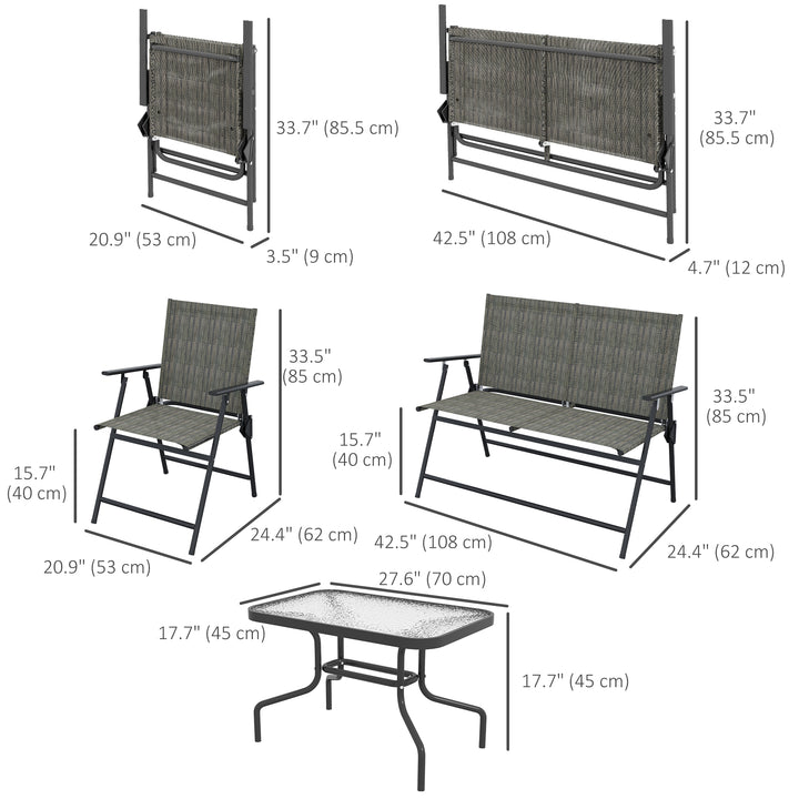Outsunny Outdoor 4 Pieces Patio Furniture Set, Garden Set with Two Foldable Armchairs, a Loveseat & Glass Top Table, Mixed Brown