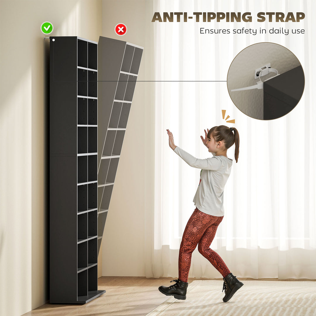 HOMCOM 9-Tier DVD Shelf with 18 Compartments and 14 Adjustable Shelves, Holds 640 CDs, 360 DVDs or 430 Blu-rays, White