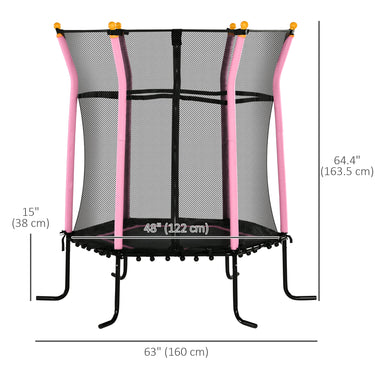 Soozier 63" Kids Trampoline Mini Indoor Bouncer Jumper with Enclosure Net Elastic Thick Padded Pole Gift for Child Toddler Age 3-10 Years Old Pink