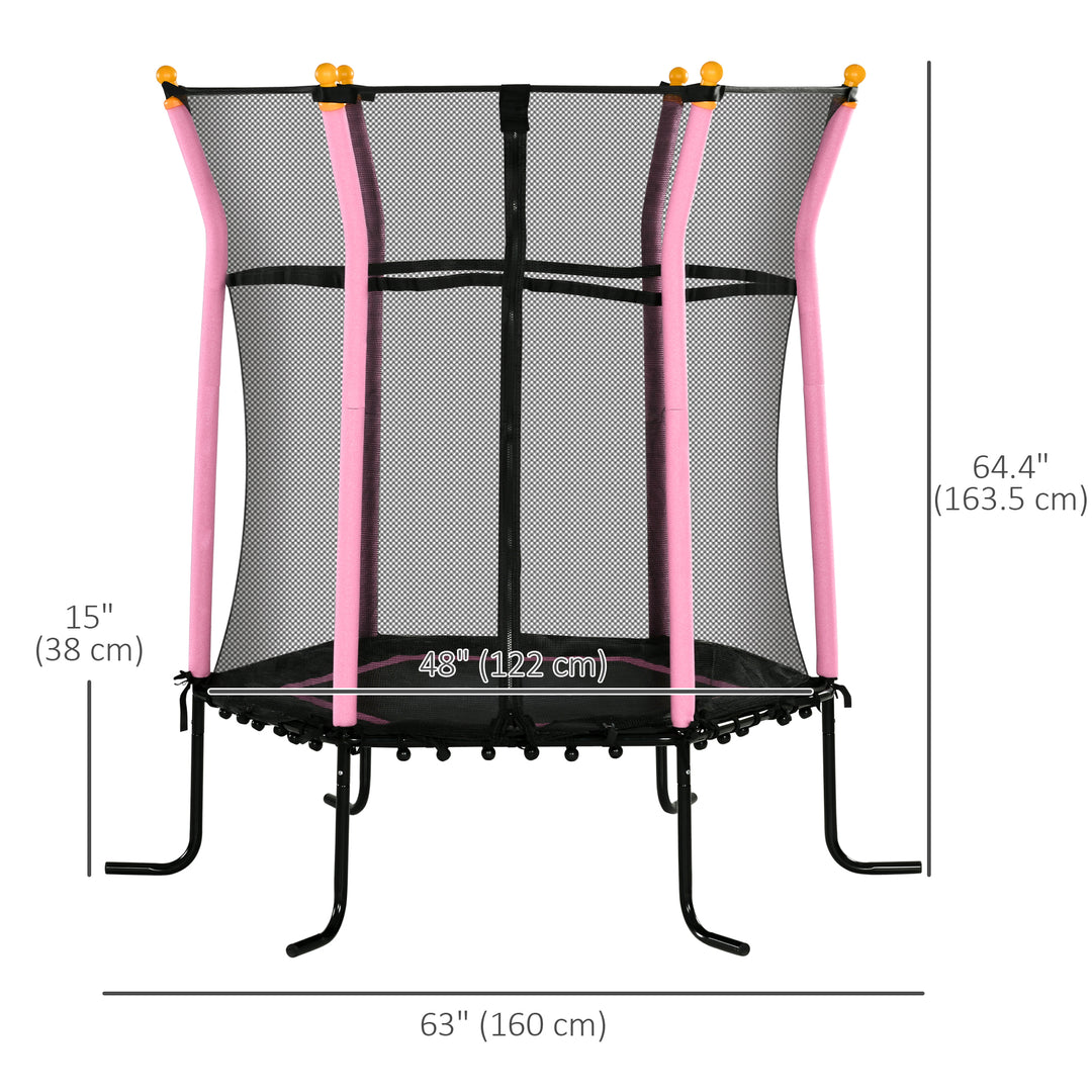 Soozier 63" Kids Trampoline Mini Indoor Bouncer Jumper with Enclosure Net Elastic Thick Padded Pole Gift for Child Toddler Age 3-10 Years Old Pink
