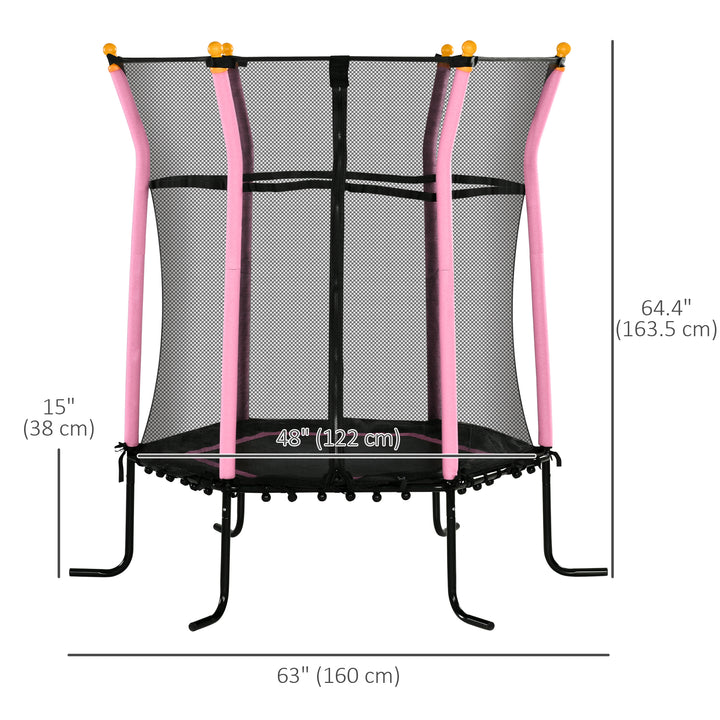Soozier 63" Kids Trampoline Mini Indoor Bouncer Jumper with Enclosure Net Elastic Thick Padded Pole Gift for Child Toddler Age 3-10 Years Old Pink
