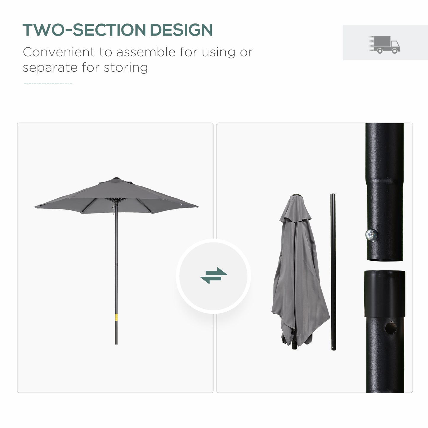 Outsunny 6.6FT Patio Umbrella, Outdoor Parasol with 6 Solid Ribs, Green