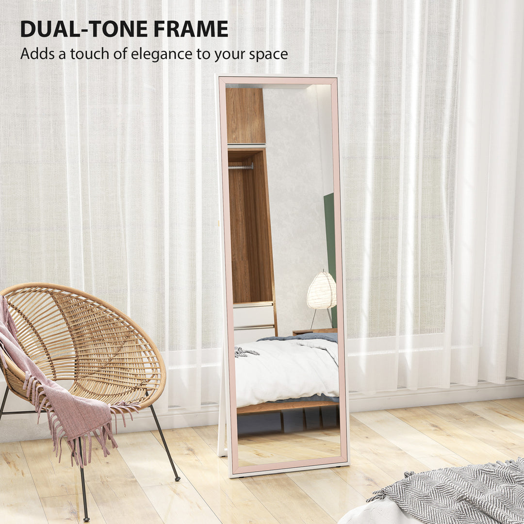 HOMCOM 64" x 21" Full Length Mirror, Rectangular Full Body Mirror with Frame, Standing, Hanging or Leaning, White and Pink