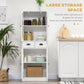 HOMCOM 61" Kitchen Pantry Cabinet, Freestanding Farmhouse Buffet Storage Cabinet with Soft Close Glass Doors and Adjustable Shelves, White