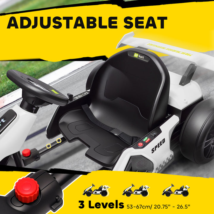 Aosom 24V Electric Go Kart, Battery Powered Kids Drift Kart with Adjustable Seat, Seat Belt, Horn, Music, Light, White