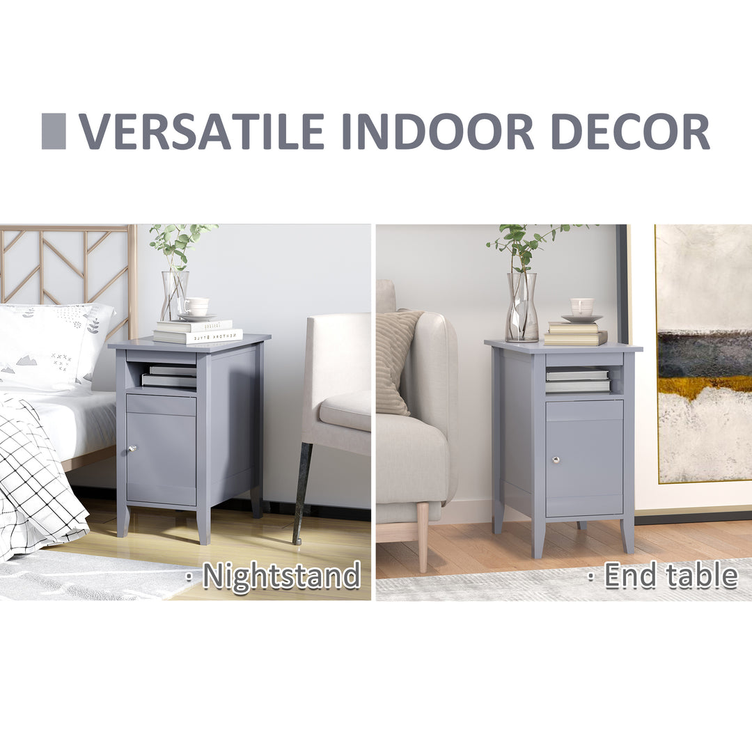 HOMCOM Wooden3-Tier Modern Nightstand with Pullout Shelf, Adjustable Open Shelf, and Door Cabinet, White