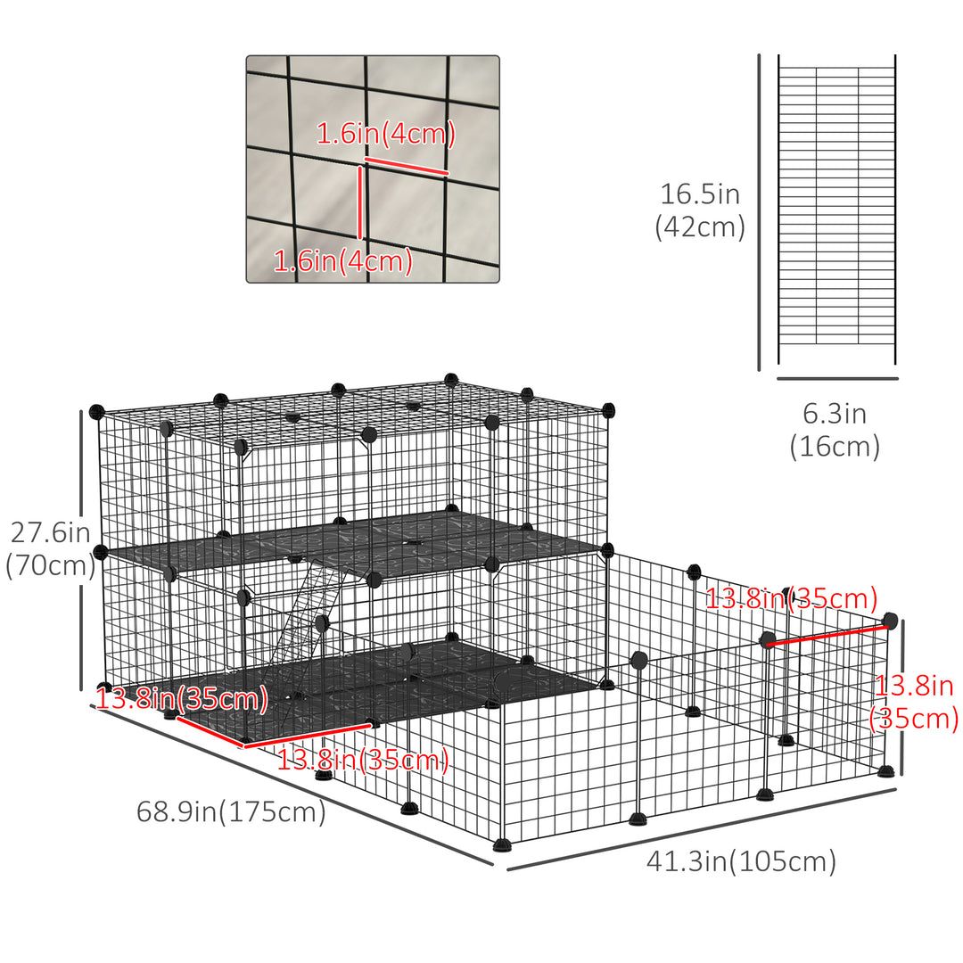PawHut Small Animal Cage Rabbit Cage with Door, Guinea Pig Playpen, Small Animal Fence for Bunny, Chinchilla, Freret, Chinchilla, Indoor and Outdoor Use, Total 46 Panels, 68.9" x 41.3" x 27.6"
