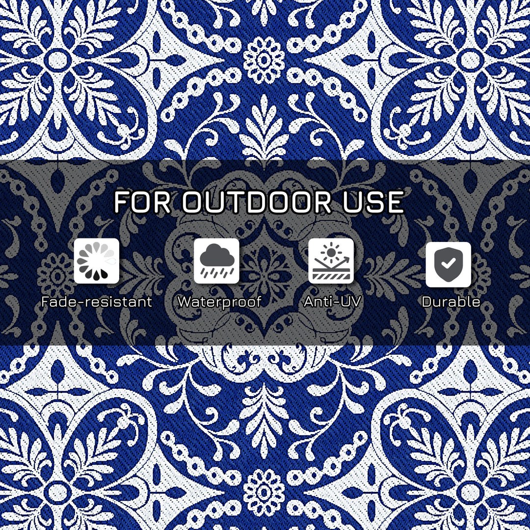 Outsunny Portable Outdoor Rug with Carry Bag, 9' x 12' Reversible Mat, Waterproof Plastic Straw RV Rug for Backyard, Deck, Picnic, Beach, Camping, Blue & White Flower