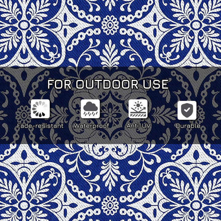 Outsunny Portable Outdoor Rug with Carry Bag, 9' x 12' Reversible Mat, Waterproof Plastic Straw RV Rug for Backyard, Deck, Picnic, Beach, Camping, Blue & White Flower