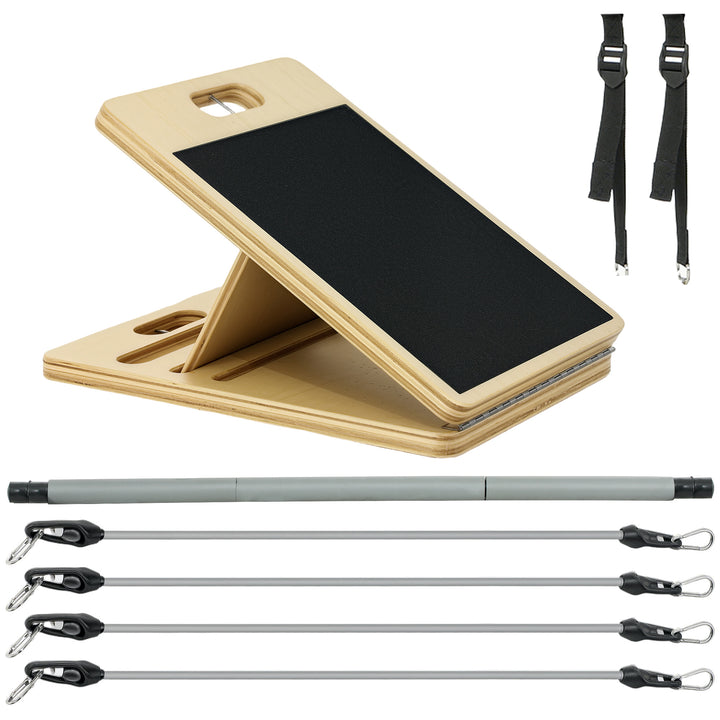 Soozier Pilates Bar Kit with Resistance Bands and Foldable Calf Stretch Board, Pilates Equipment for Full Body Workouts, Grey