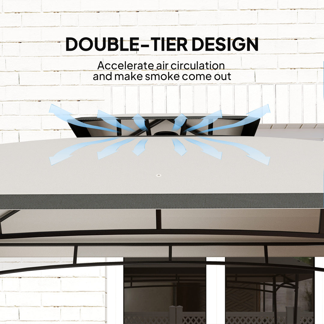 Outsunny 8' x 5' Outdoor Grill Gazebo, Double Tiered Barbecue Grill Gazebo Shelter with 2 Side Shelves and Hook, Light Grey