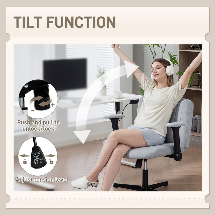 HOMCOM Criss Cross Chair with Flip-up Armrests, Wide Office Chair with Adjustable Height, Tilting, No Wheels, Beige