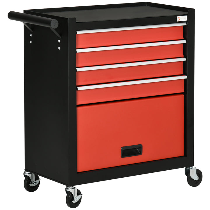 DURHAND 4-Drawer Tool Chest with 4 Wheels, Rolling Tool Box and Storage Cabinet, Portable Tool Organizer for Garage, Red