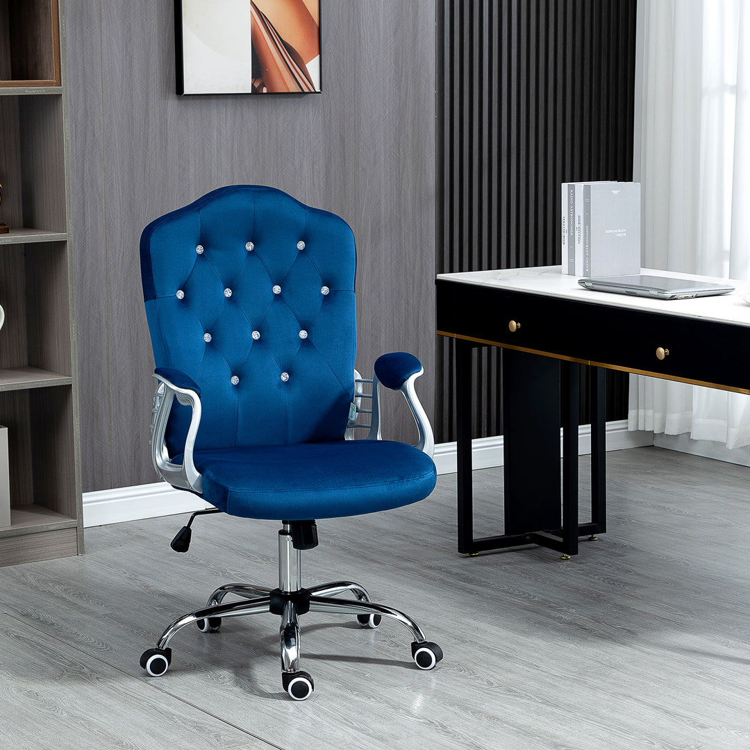 Vinsetto Office Chair, Velvet Computer Chair, Button Tufted Desk Chair with Swivel Wheels, Adjustable Height, Tilt Function, Grey