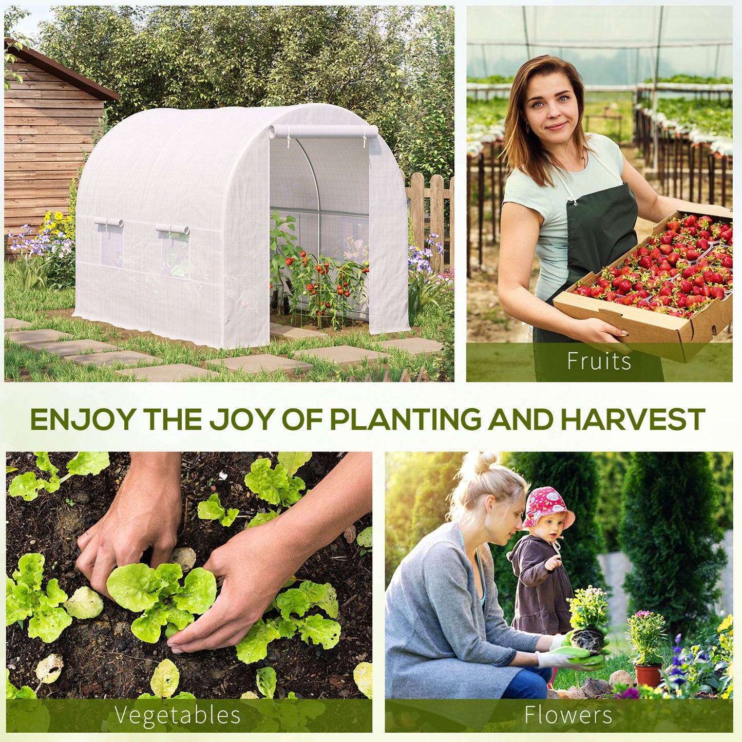 Outsunny 8.2x6.6x6.6ft Walk-in Tunnel Greenhouse Portable Garden Plant Growing Warm House with Door and Ventilation Window, White