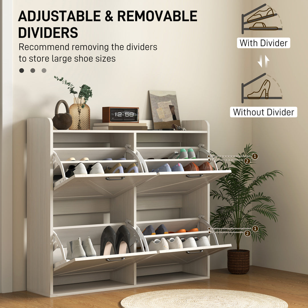 HOMCOM Narrow Shoe Storage Cabinet with 4 Flip Drawers, Adjustable Shelves, 16 Pair Farmhouse Shoe Cabinet, Rustic Brown