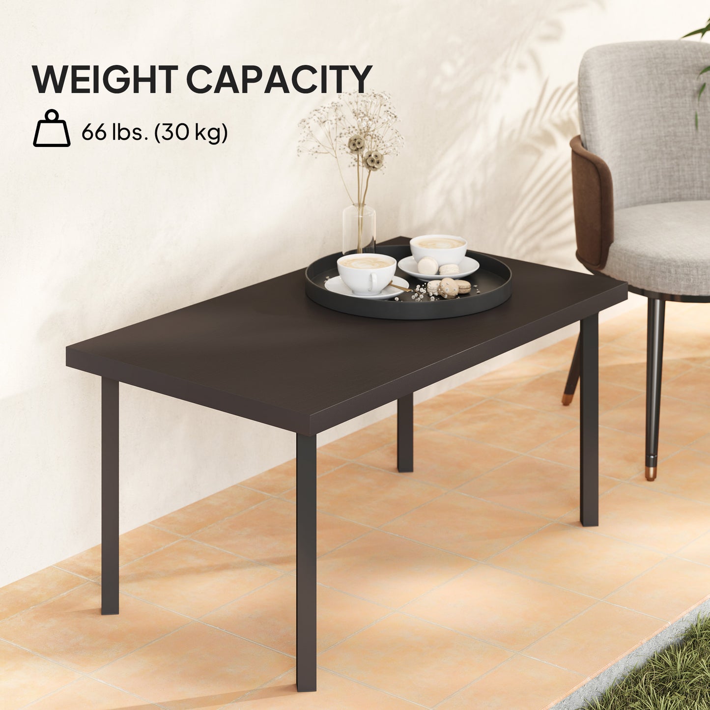 Outsunny Metal Outdoor Side Table, Rectangle Patio Coffee Table with Woodgrain Tabletop for Outside Garden, Brown