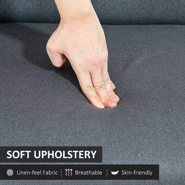 HOMCOM Compact Loveseat Sofa Couch Linen Fabric Double Seat Sofa with Rubber Wood Legs Dark Grey